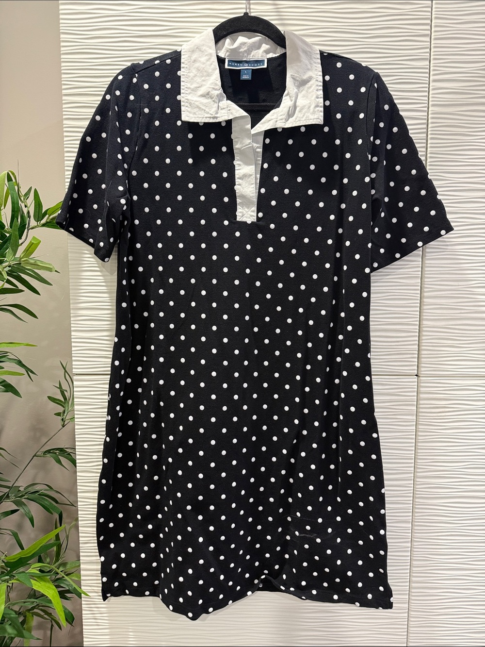 Karen Scott Black & White Polka Dot Polo Mini Dress